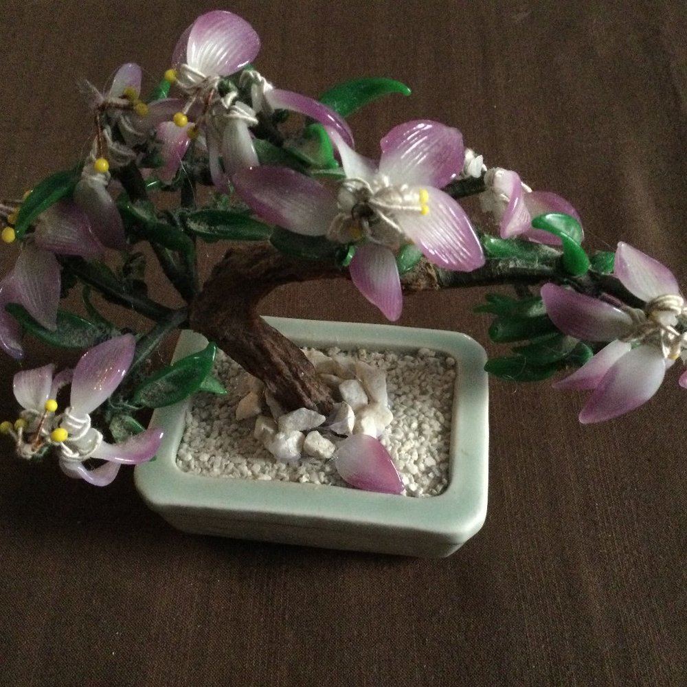 Vintage Chinese glass bonsai tree celadon bowl small modified home decor